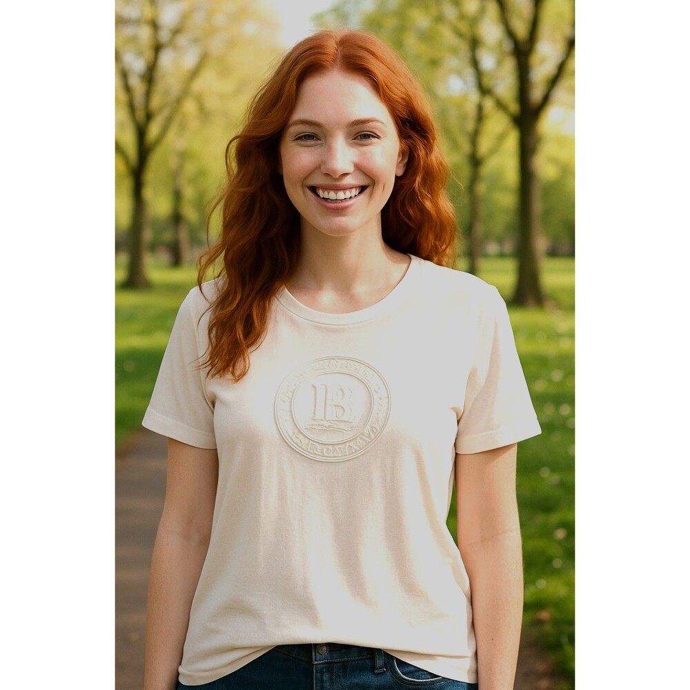 Lauren Ralph Lauren Shirt Womens Cream Beaded Crest Embroidered Tee XL Vintage